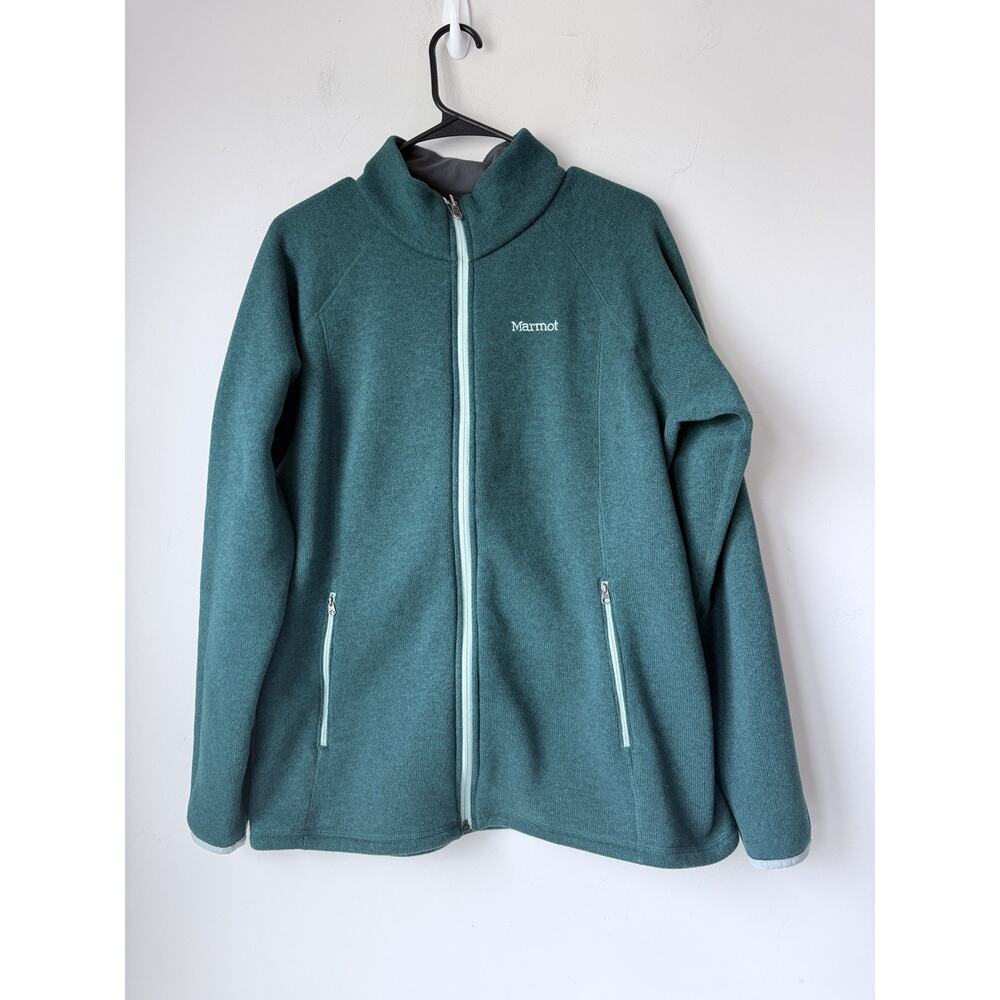 Marmot Men's Full Zip Fleece Jacket Green Zippered Pockets Size XL